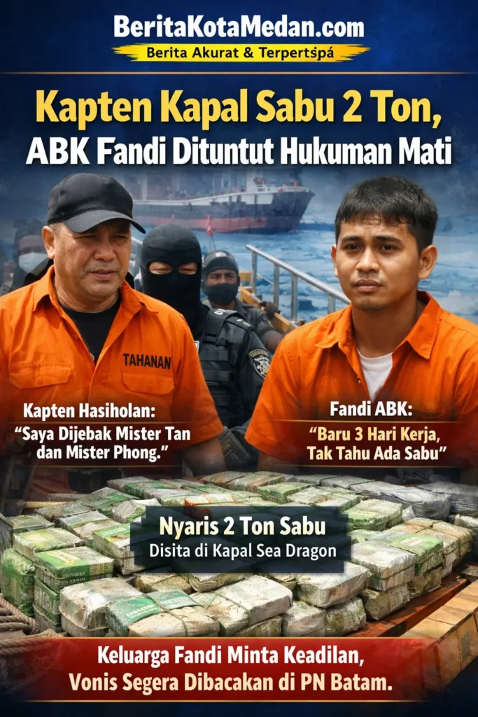 kapten kapal sabu 2 ton di Batam saat menjalani persidangan