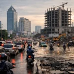 Kemacetan dan banjir di Kota Medan dengan proyek pembangunan terbengkalai