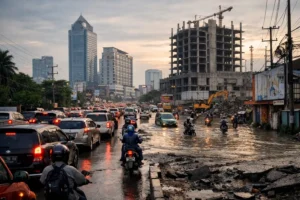 Kemacetan dan banjir di Kota Medan dengan proyek pembangunan terbengkalai