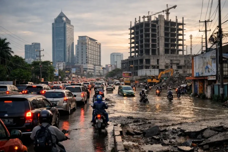 Kemacetan dan banjir di Kota Medan dengan proyek pembangunan terbengkalai
