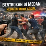 Bentrokan di Medan yang viral di media sosial dengan dugaan ancaman senjata api dan garis polisi terpasang