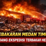Kebakaran Medan Timur di gudang ekspedisi yang terbakar hebat hingga ribuan paket dan kendaraan hangus
