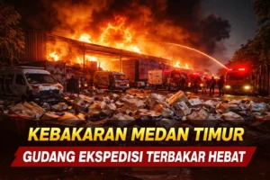 Kebakaran Medan Timur di gudang ekspedisi yang terbakar hebat hingga ribuan paket dan kendaraan hangus