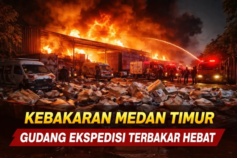 Kebakaran Medan Timur di gudang ekspedisi yang terbakar hebat hingga ribuan paket dan kendaraan hangus